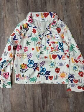 lola and the boys White Multi-Color Print Girls Pajama Top